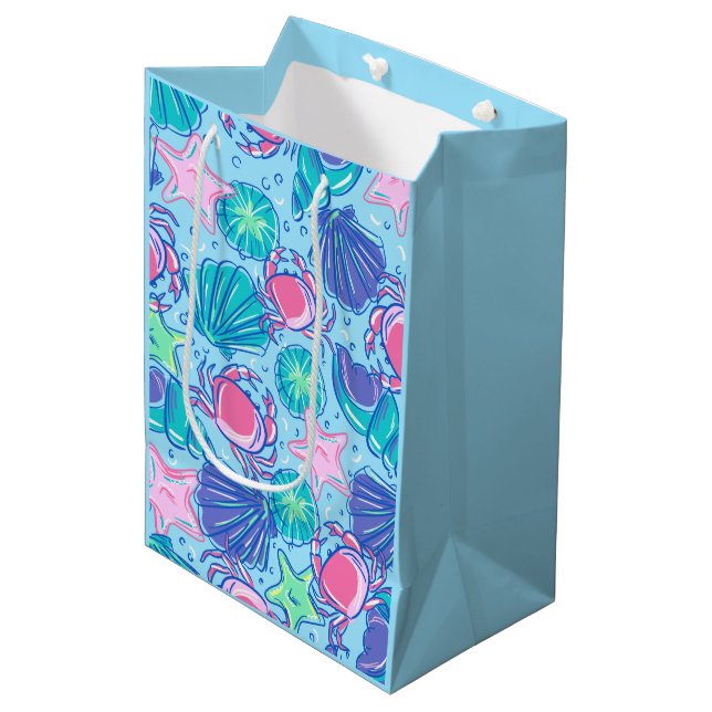 Sac Cadeau Moyen Plage de Preppy Crab Coastal (Devant Angle)