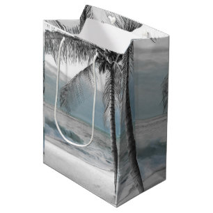 Sac Cadeau Moyen Plage élégante de mariage au palmier cocotier Whit