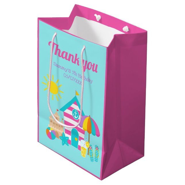 Sac Cadeau Moyen Plage Enfants Plage d'été Anniversaire Merci (Devant Angle)