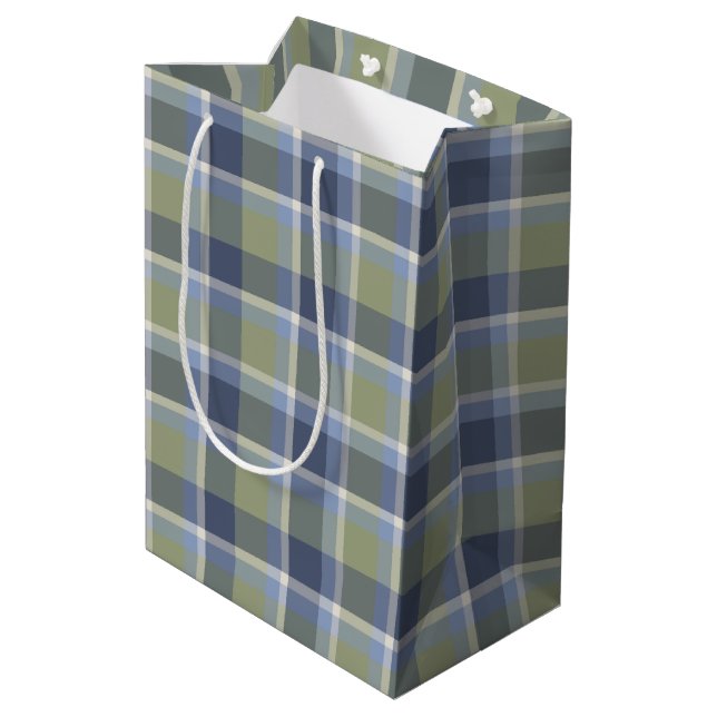 Sac Cadeau Moyen Plaid bleu et vert (Dos Angle)
