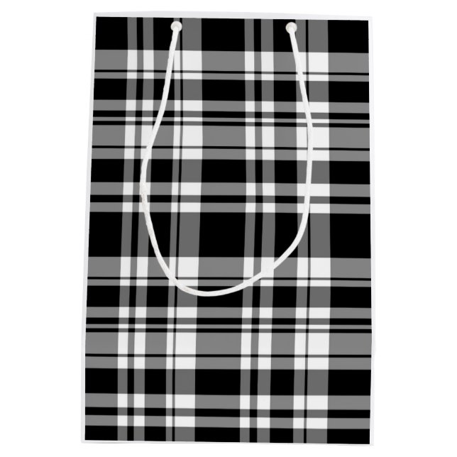 Sac Cadeau Moyen Plaid noir et blanc (Dos)