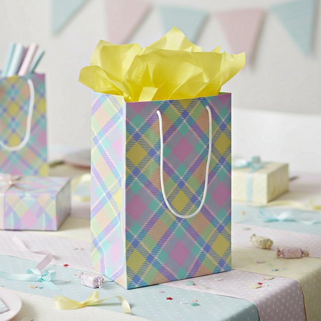 Sac Cadeau Moyen Plaid pastel  (Créateur téléchargé)