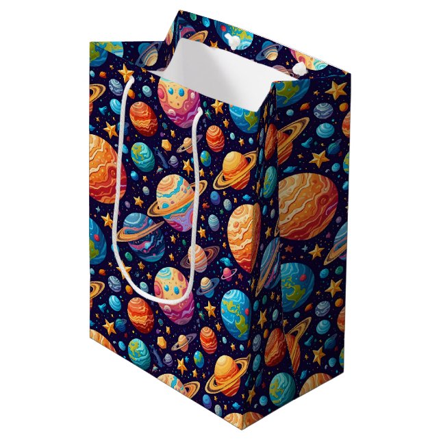 Sac Cadeau Moyen Planètes célestes et étoiles (Devant Angle)