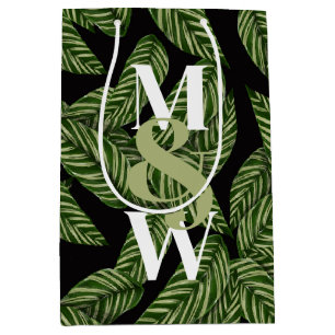 Sac Cadeau Moyen Plante de feuille tropicale moderne Imprimer Monog