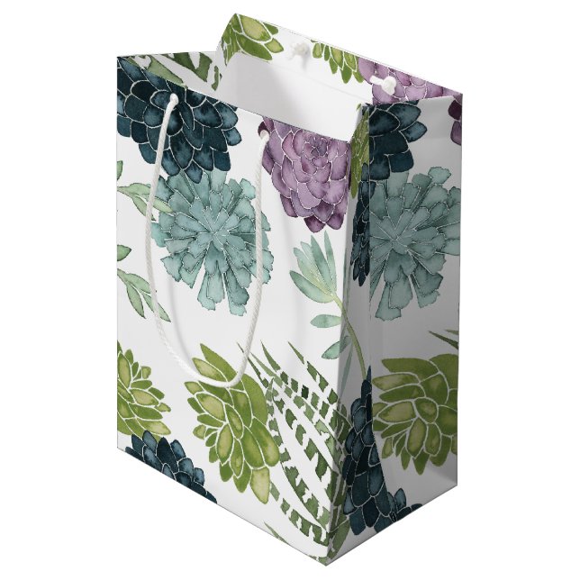 Sac Cadeau Moyen Plante Happiness Collection Motif Succulent (Devant Angle)