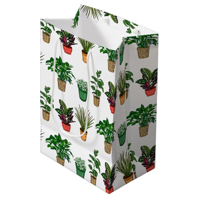 Sac Cadeau Moyen Plantes domestiques dessinées à la main Anniversai (Devant Angle)