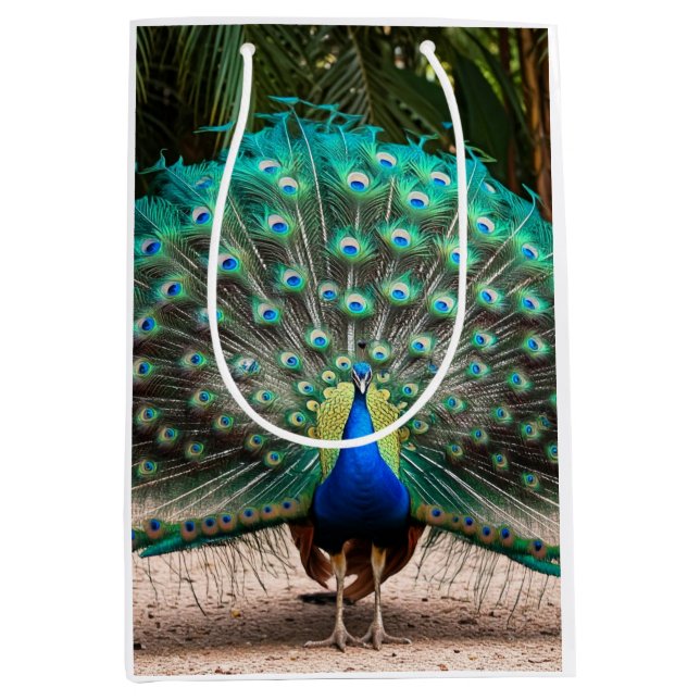 Sac Cadeau Moyen Plumes de paon (Devant)