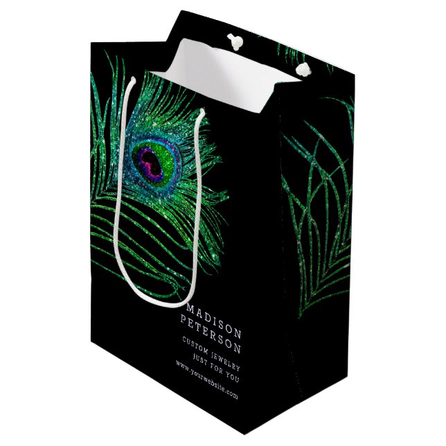 Sac Cadeau Moyen Plumes de Parties scintillant moderne Boho Chic (Devant Angle)