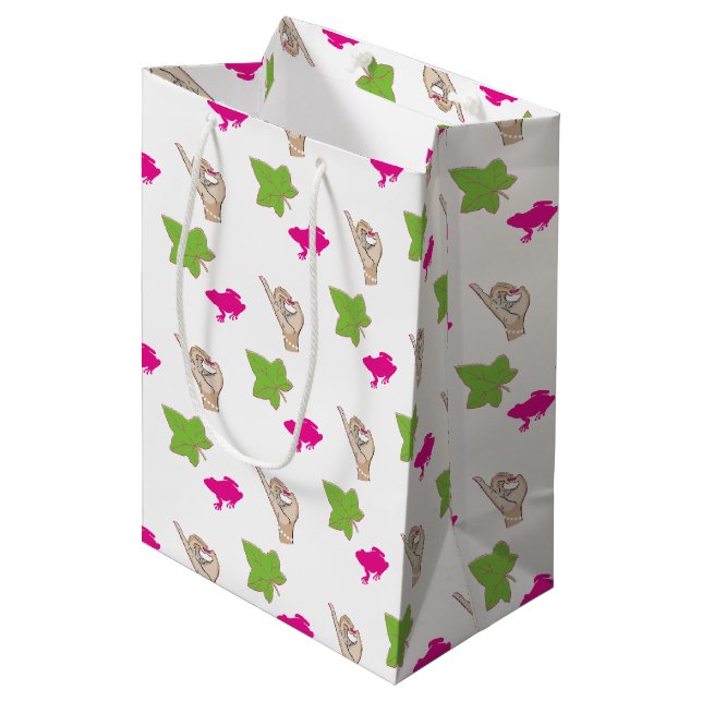 Sac Cadeau Moyen Plutôt rose et vert Célébrations (Devant Angle)