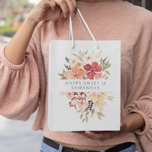 Sac Cadeau Moyen Plutôt rose Floral Anniversaire personnalisé