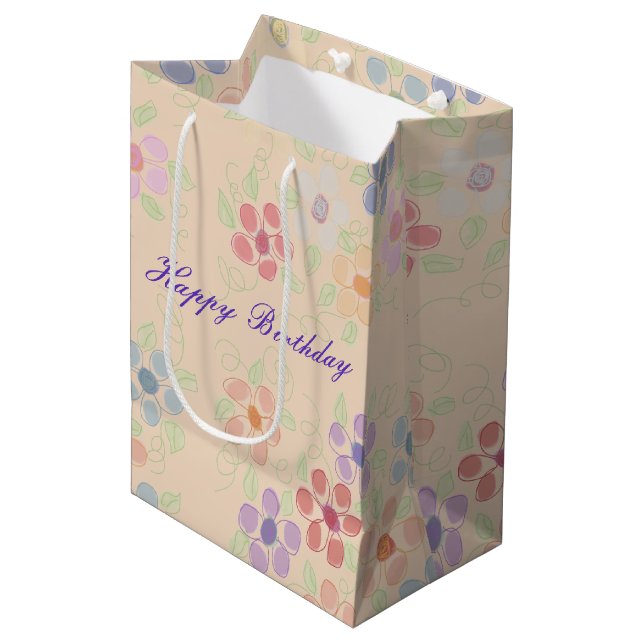 Sac Cadeau Moyen Poche Avec Impression Fleur (Devant Angle)