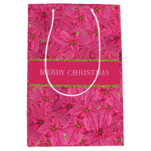 Sac Cadeau Moyen poinsettias de couleur Fuchsia, motif floral perso