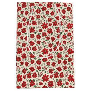 Sac Cadeau Moyen Poinsettias Rouge Clair