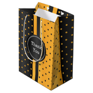 Sac Cadeau Moyen Pointe Polka noir et jaune d'or - Merci