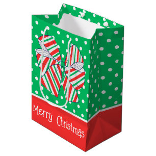 Sac Cadeau Moyen Pointe Polka Pow rouge et vert de vacances