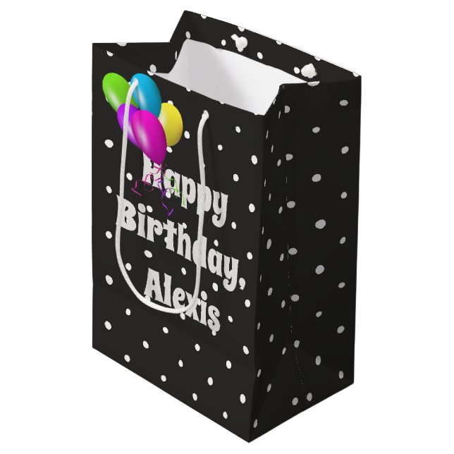 Sac Cadeau Moyen Points blancs à l'anniversaire du ballon noir (Devant Angle)