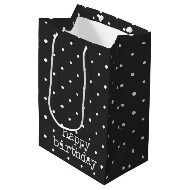 Sac Cadeau Moyen Points blancs à l'anniversaire noir (Devant Angle)