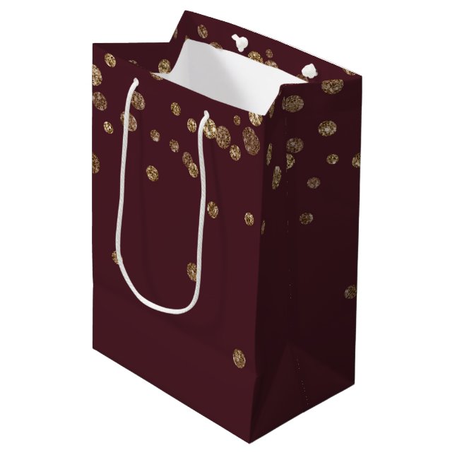 Sac Cadeau Moyen Points Bourgogne Glitzy Gold Glam (Devant Angle)