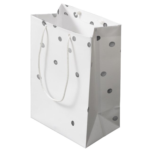 Sac Cadeau Moyen Points Confetti Aquarelle Argent (Devant Angle)
