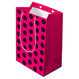 Sac Cadeau Moyen Points de polka violet rose chaud anniversaire