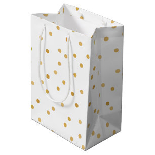 Sac Cadeau Moyen Points modernes élégants de confettis d'or blanc