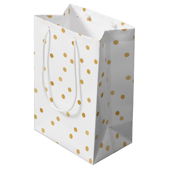 Sac Cadeau Moyen Points modernes élégants de confettis d'or blanc (Dos Angle)