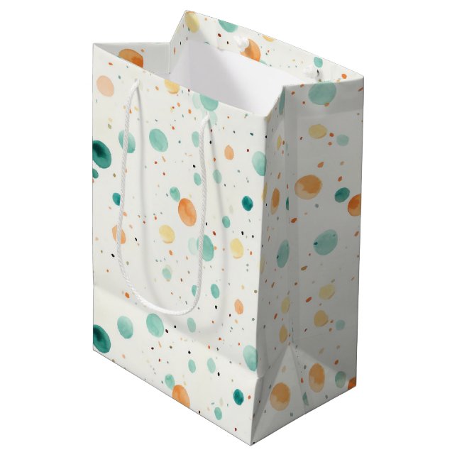 Sac Cadeau Moyen POINTS Tangerins Turquoise (Devant Angle)