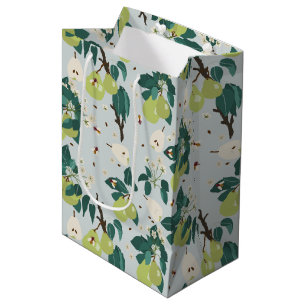 Sac Cadeau Moyen Poires et abeilles dans un jardin botanique fleuri