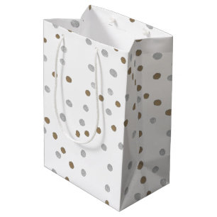 Sac Cadeau Moyen Pois d'argent et d'or 