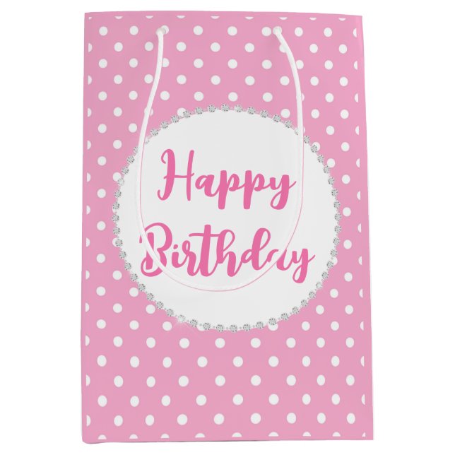 Sac Cadeau Moyen Pois et diamants blancs et roses (Devant)