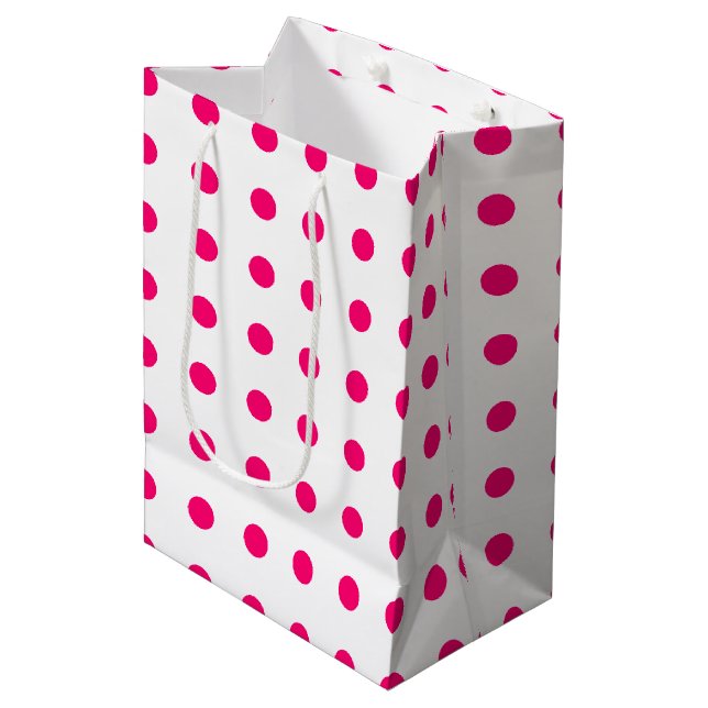 Sac Cadeau Moyen Pois roses chauds (Devant Angle)