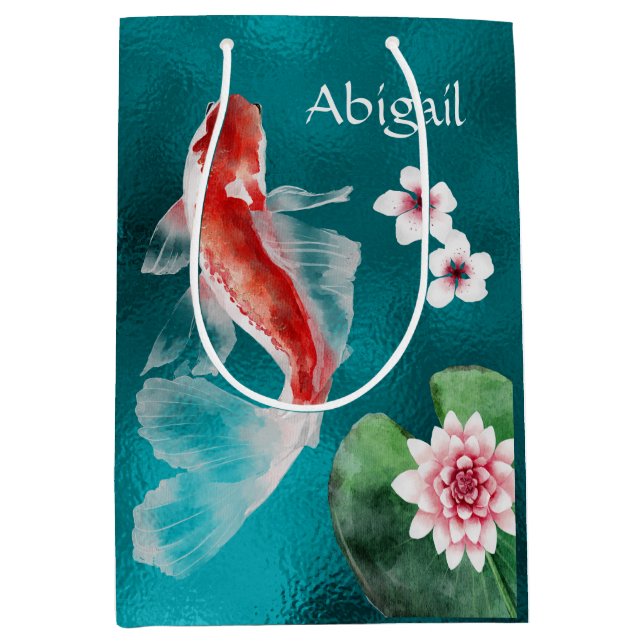 Sac Cadeau Moyen Poisson Koi japonais personnalisé, fleurs de ceris (Devant)
