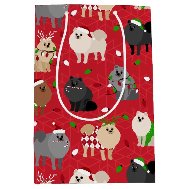 Sac Cadeau Moyen Poméraniens de Noël (Devant)