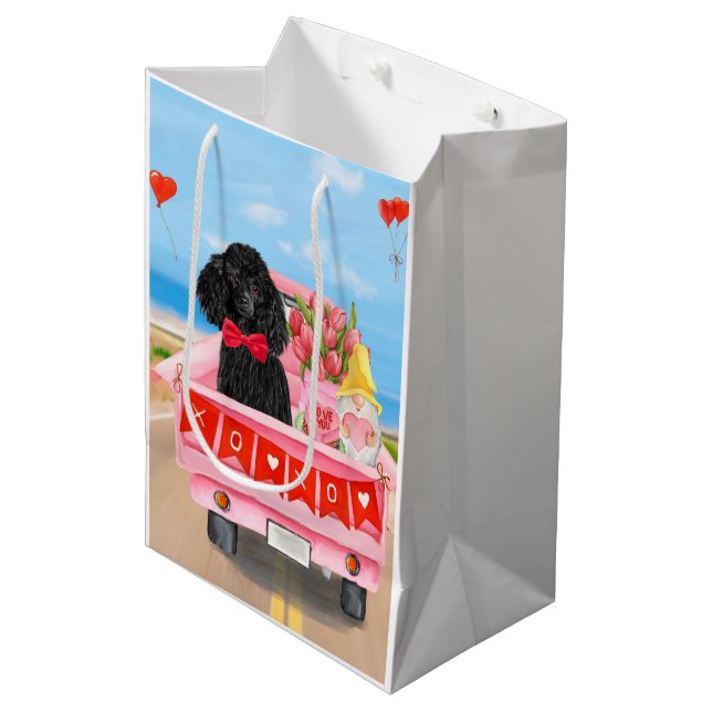 Sac Cadeau Moyen Poodle Chien Saint-Valentin Coeurs de Camion (Devant Angle)