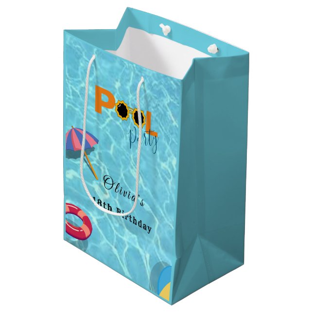 Sac Cadeau Moyen Pool Anniversaire de fête thème (Devant Angle)