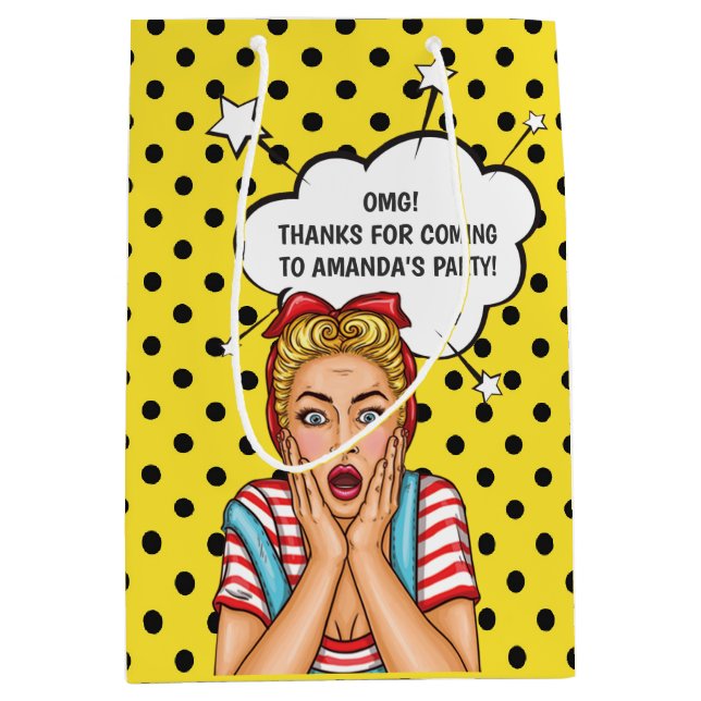 Sac Cadeau Moyen Pop Art Comic Fête d'anniversaire (Devant)