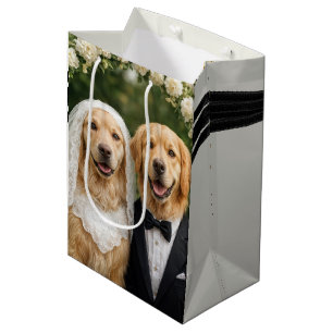 Sac Cadeau Moyen Portrait de mariés Golden Retriever