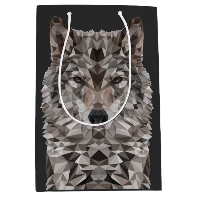 Sac Cadeau Moyen Portrait géométrique du loup gris (Devant)