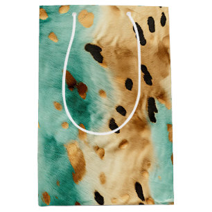 Sac Cadeau Moyen Poster de animal noir Turquoise or