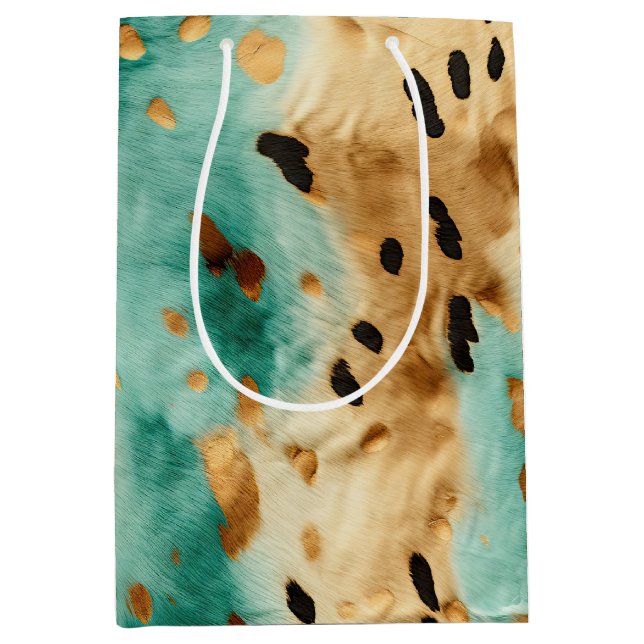 Sac Cadeau Moyen Poster de animal noir Turquoise or (Devant)