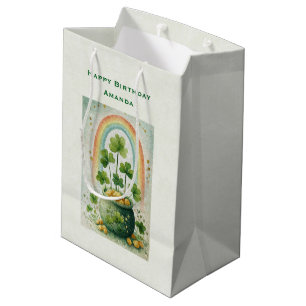 Sac Cadeau Moyen Pot d'or et arc-en-ciel vintage pour anniversaire