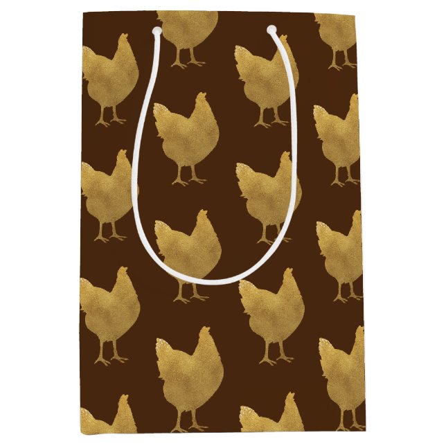 Sac Cadeau Moyen Poulets d'or (Devant)
