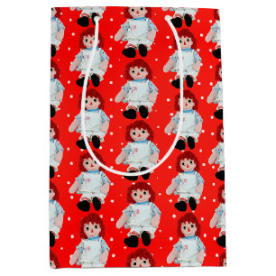 Sac Cadeau Moyen Poupée de cerf de Noël sur Pois
