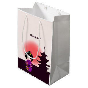 Sac Cadeau Moyen Poupée japonaise kokeshi au temple pendant le cou