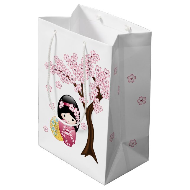 Sac Cadeau Moyen Poupée Kokeshi Printemps - Cute Japonaise Geisha G (Dos Angle)