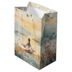 Sac Cadeau Moyen Prairie du Coucher de Soleil Méditation avec Papil