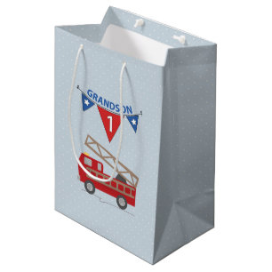 Sac Cadeau Moyen Premier anniversaire Grand-fils, camion à feu