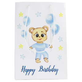 Sac Cadeau Moyen Premier anniversaire personnalisé Teddy Bear Boy