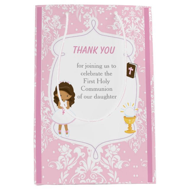 Sac Cadeau Moyen Première Communion Africaine Américaine fille Merc (Devant)