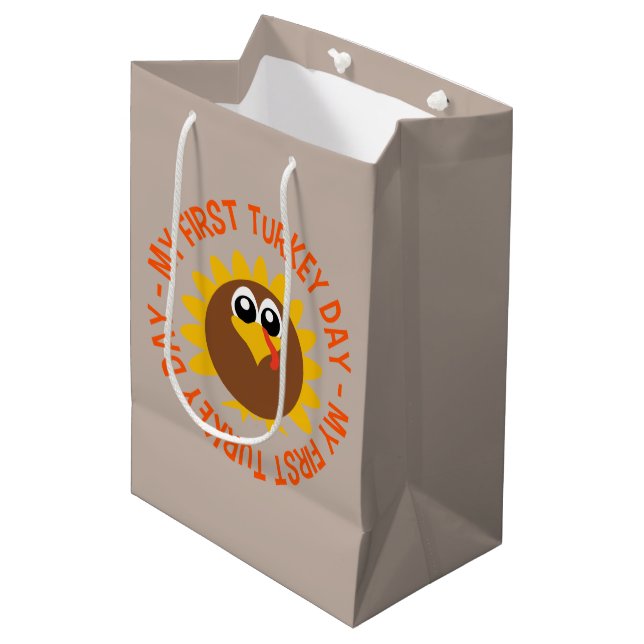 Sac Cadeau Moyen première dinde mignonne Fête de Thanksgiving (Devant Angle)